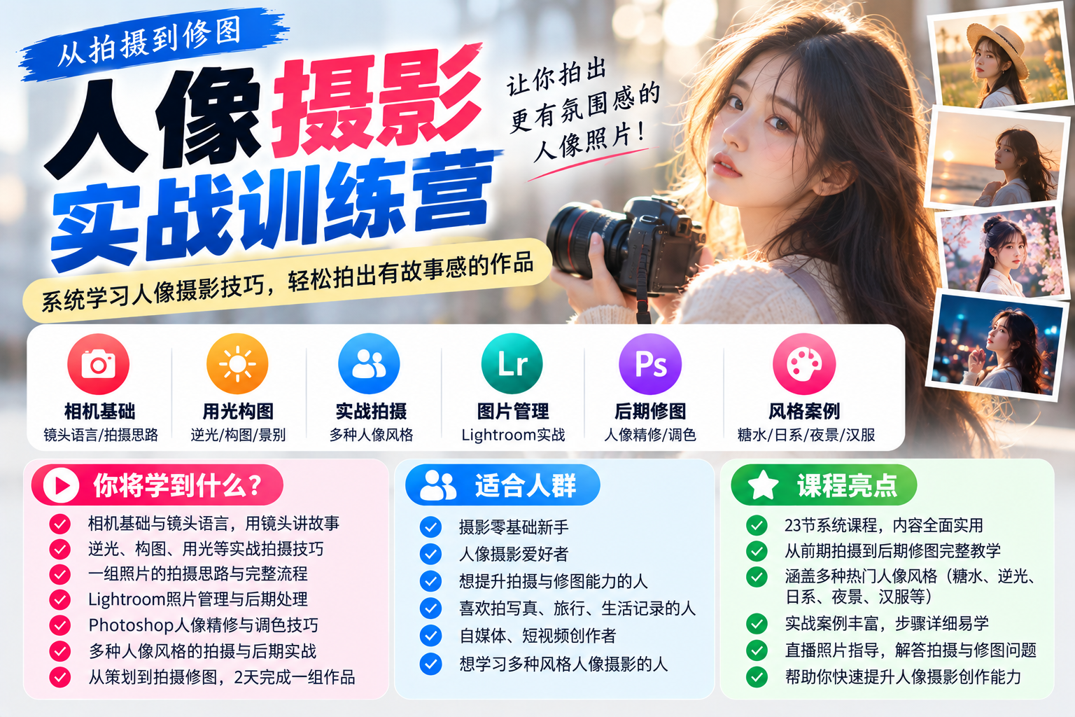 (19)人像摄影实战训练营：从拍摄到修图，掌握多种风格写真创作