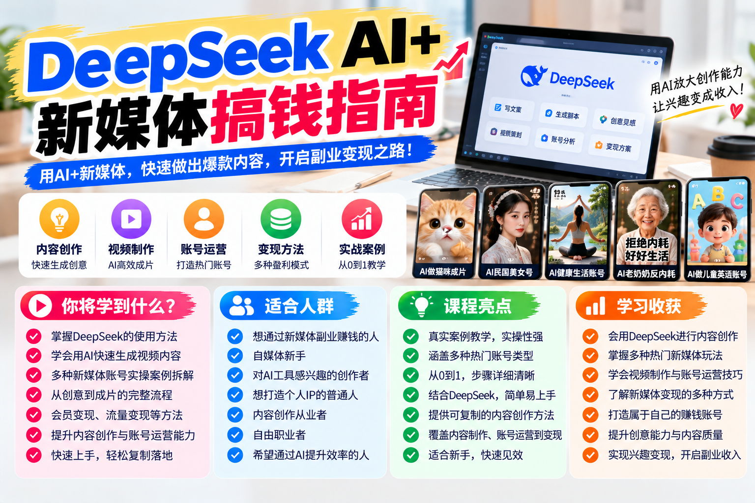 (26)DeepSeek AI新媒体实战课：5大案例教学，解锁AI内容创作与账号运营