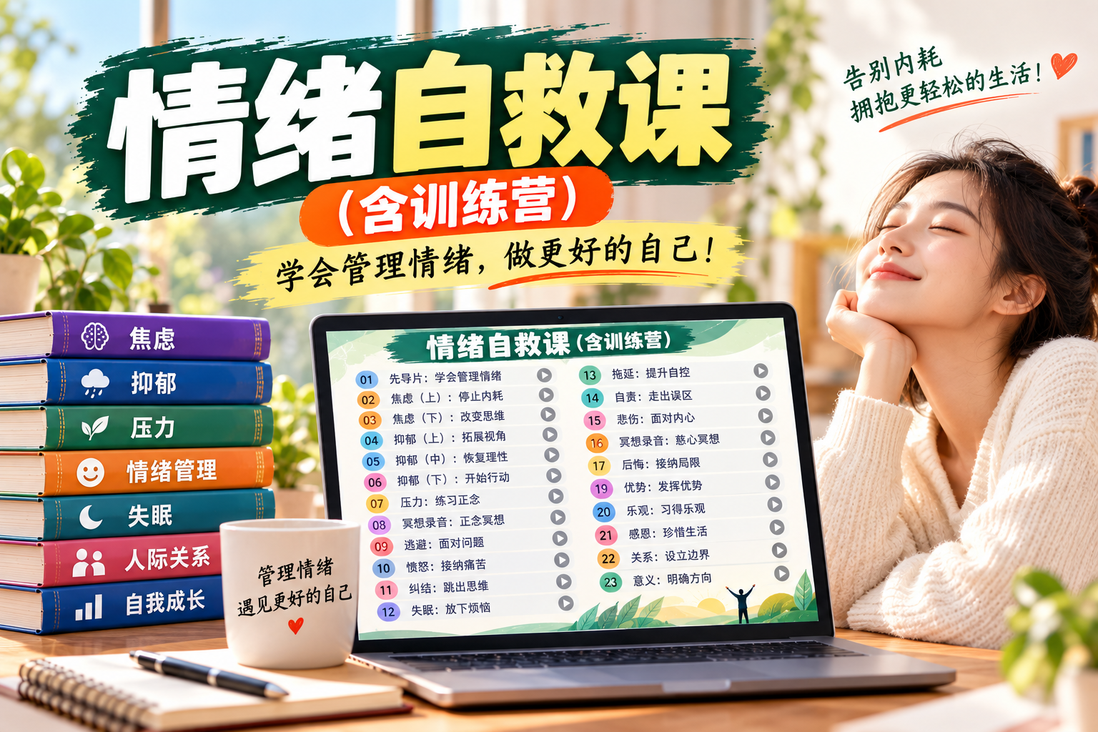 (40)情绪自救与自我成长课：23节课程，学会管理情绪，告别内耗
